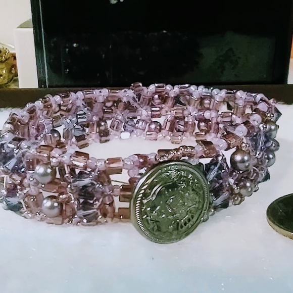 Woven Plum Colored Beaded Petite Bracelet - Picture 2 of 5